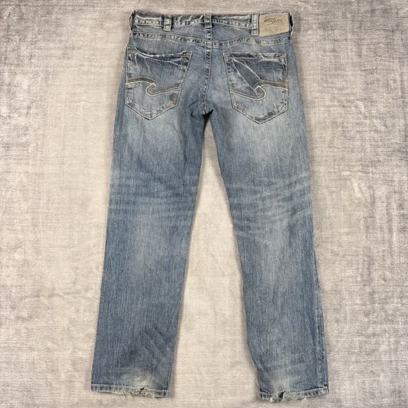 Silver Jeans Mens 34x32 Blue Denim Eddie Straight Y2K Faded Thick Stitch - Picture 2 of 16